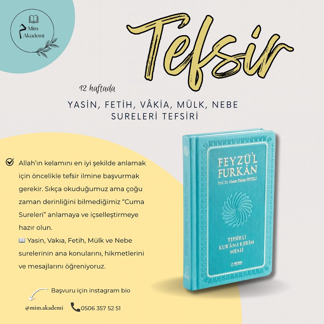 Kur’an’ı sadece okumakla kalmayın, mesajını da yaşayın. Tefsir derslerimiz Pazartesi günleri 12.30-13.30’dadır. Başvuru için aşağıdaki linke tıklayınız. 👇🏻

docs.google.com/forms/d/e/1FAI…