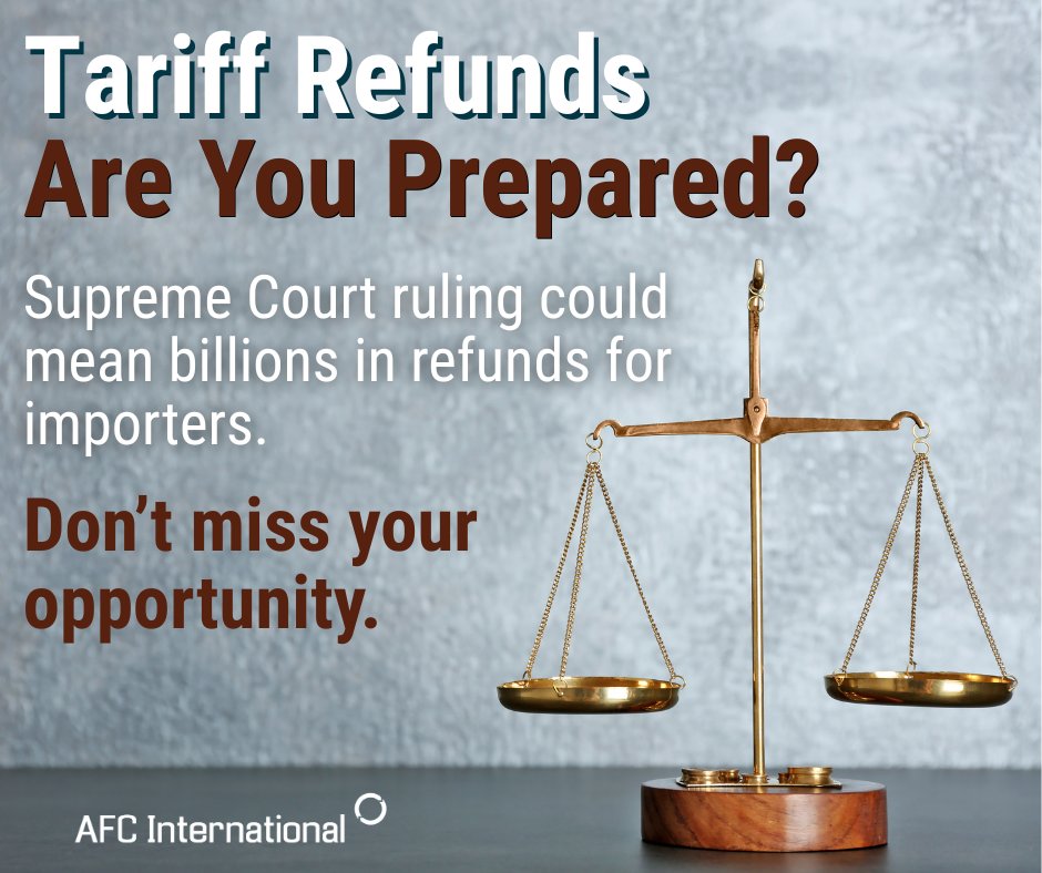 ⚖️ Tariff Refunds: What Importers Need to Know

American businesses could ultimately be owed tens of billions in refunds for tariffs they’ve already paid.

Uncertainty in trade policy creates challenges — but it also creates opportunities. Let us help your business stay ahead.