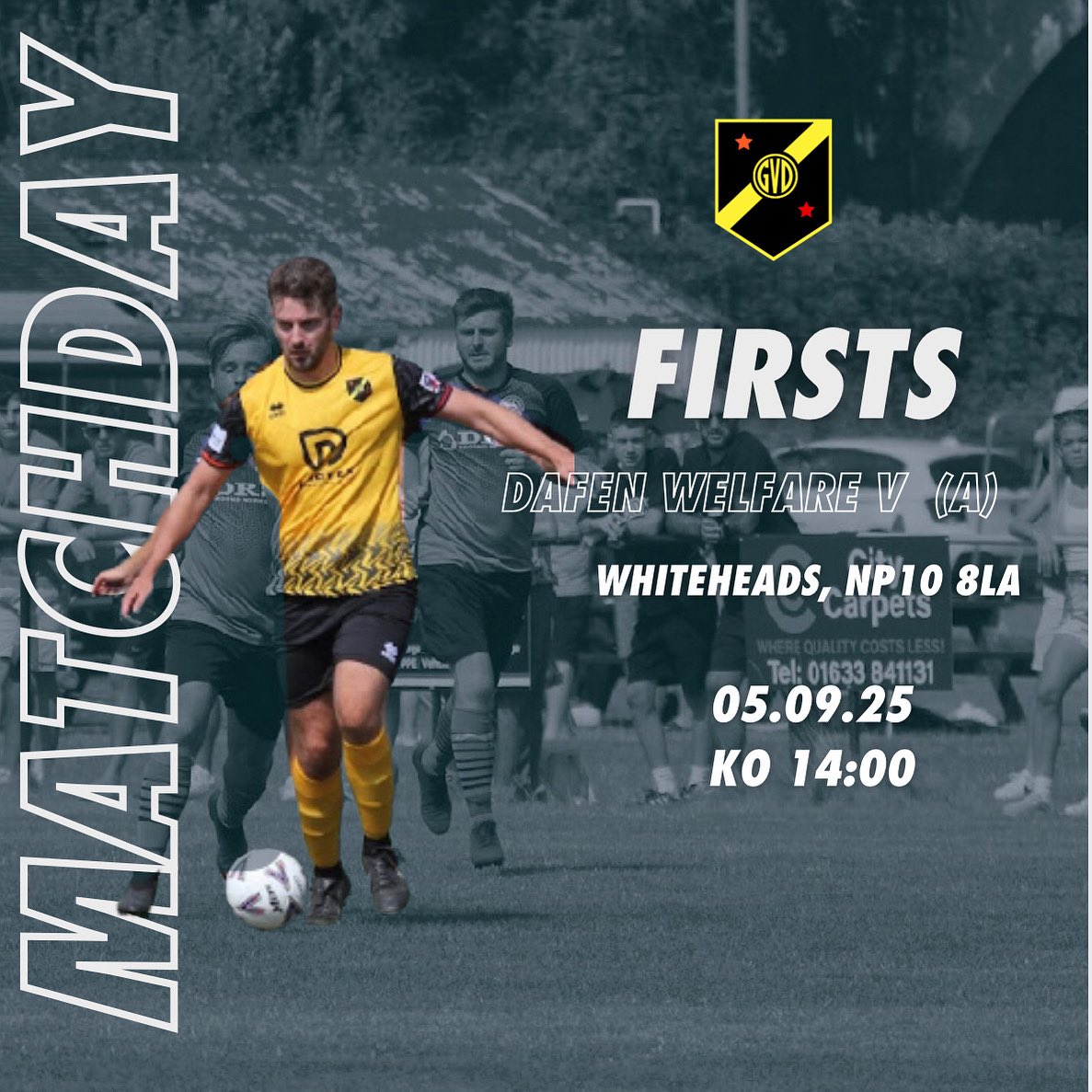 First team take a break from league action this Saturday as we welcome <a href="/dafenafc/">Dafen AFC</a> to Whiteheads in the FAW Dragon Signs Amateur Trophy. The club is open early for breakfast and food and drink all day. Come on down for a great afternoon and support the lads. #utgvd 🖤💛⚽️