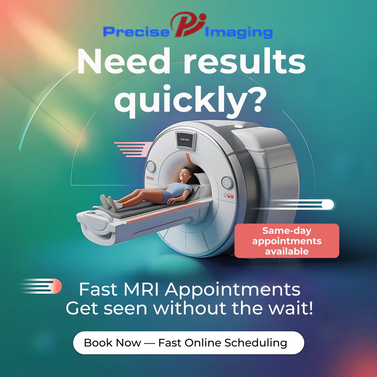 PreciseImaging's tweet image. ⏱️ Need results fast? Skip the long waits and get your MRI same day! At Precise Imaging, we offer quick appointments and fast results so you can focus on what matters most — your health. ✅ Same-day availability ✅ Easy online scheduling ✅ Fast, accurate results.......