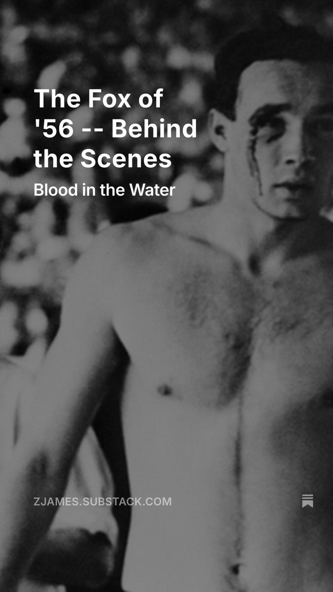 "Blood in the Water" is about the violent water polo match between Hungary and the USSR at the '56 Olympics. The story has deep connections to the '56 Hungarian Uprising and Cold War, plus a family connection. zjames.substack.com. Thanks for reading.