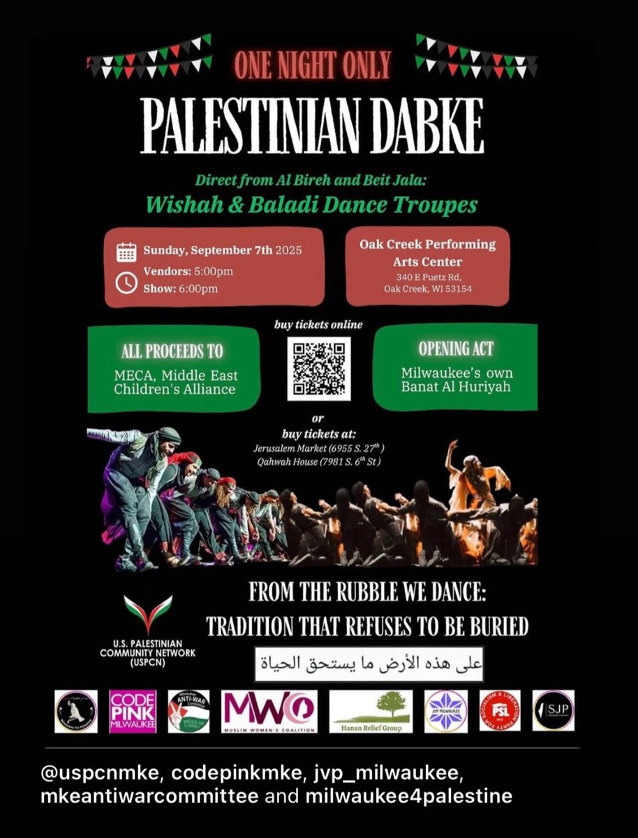 WIJihadWatch's tweet image. Happy Fall, Y'all #OakCreekWI looks like you've got a real "cultural" extravaganza in your backyard with the Palestinian Dabke event—starring a lineup of sponsors that could double as a who's who of radical activism and terror sympathizers. From #CodePink to #JVPMilwaukee,…
