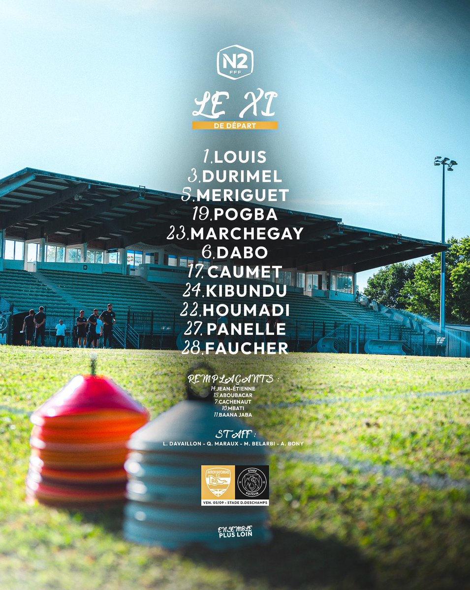 [#N2] 🔥 𝗟𝗘 𝗫𝗜 𝗣𝗢𝗜𝗧𝗘𝗩𝗜𝗡

Les Dragons alignés pour ce match face à l’Aviron Bayonne FC 👊

#StadePoitevin #National2 #EnsemblePlusLoin 🐉