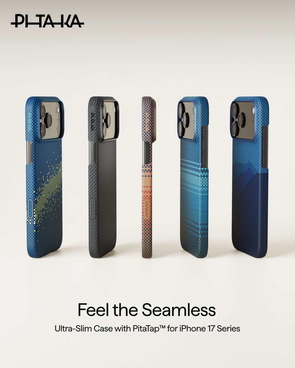 PitakaGallery's tweet image. Meet the world’s first PitaTap™ integrated aramid fiber case for iPhone 17 series! 

Ultra thin and light with precise camera control and upgraded edge design.  
Protect your new iPhone from day one. 
Pre-order now: bit.ly/4m1UkCJ 

#PITAKA  #AppleEvent  #iPhone17…