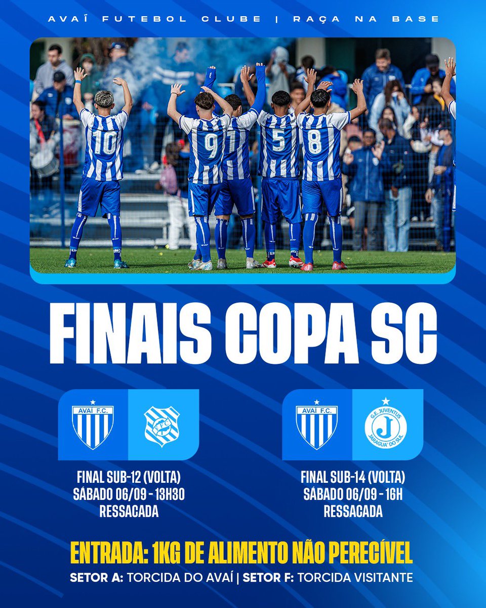🦁🏆 SÁBADO É DIA DE DECISÃO NA RESSACADA!

Neste sábado (06), nossas equipes Sub-12 e Sub-14 entram em campo pelas finais da Copa Santa Catarina.

Venha empurrar o Leão rumo ao título!

#RaçadaBase