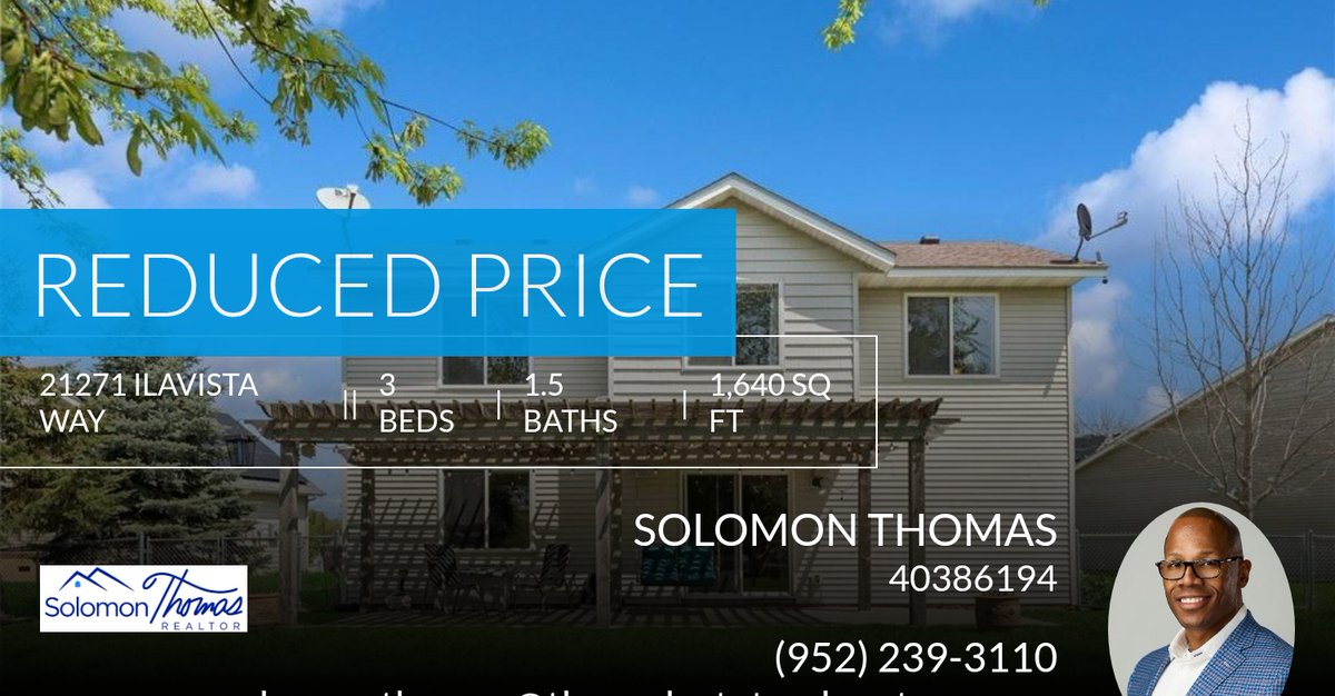 mnhometeam's tweet photo. 📍 Reduced Price 📍 This recently reduced home at 21271 Ilavista Way in Lakeville won't last long, so, don't wait to set up a showing! Reach out here or at (952) 239-3110 for more information!

Committed to Excellence https://t.co/jJk5J2s8lU https://t.co/5pFI2TSWRr