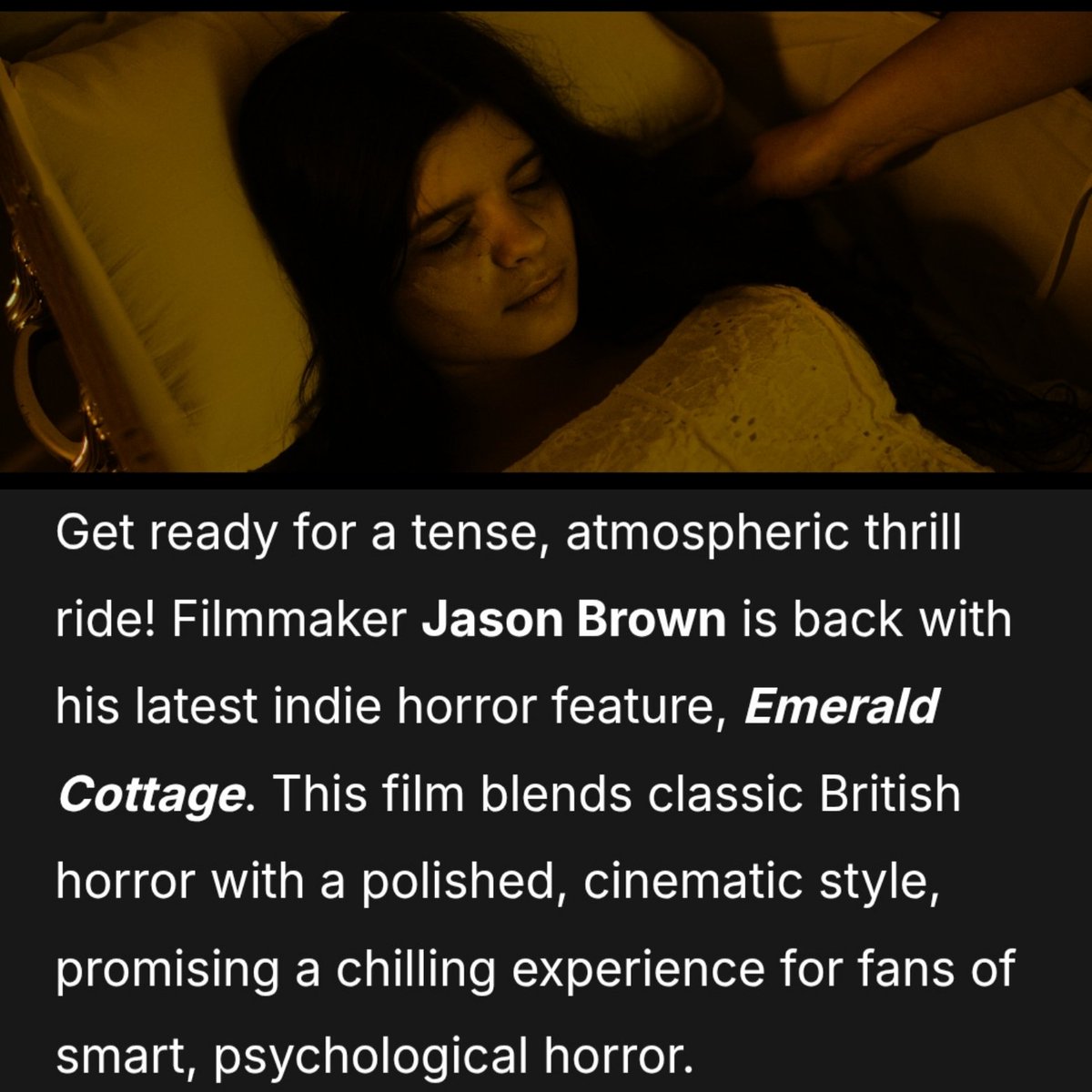 Great write up of #EmeraldCottage by <a href="/HorrorFuel/">Horror Fuel</a> ... can't wait to see the finished film! <a href="/JasonMJBrown/">Jason Brown</a> 
#supportbritish #supportindie #featurefilm #HorrorMovies
