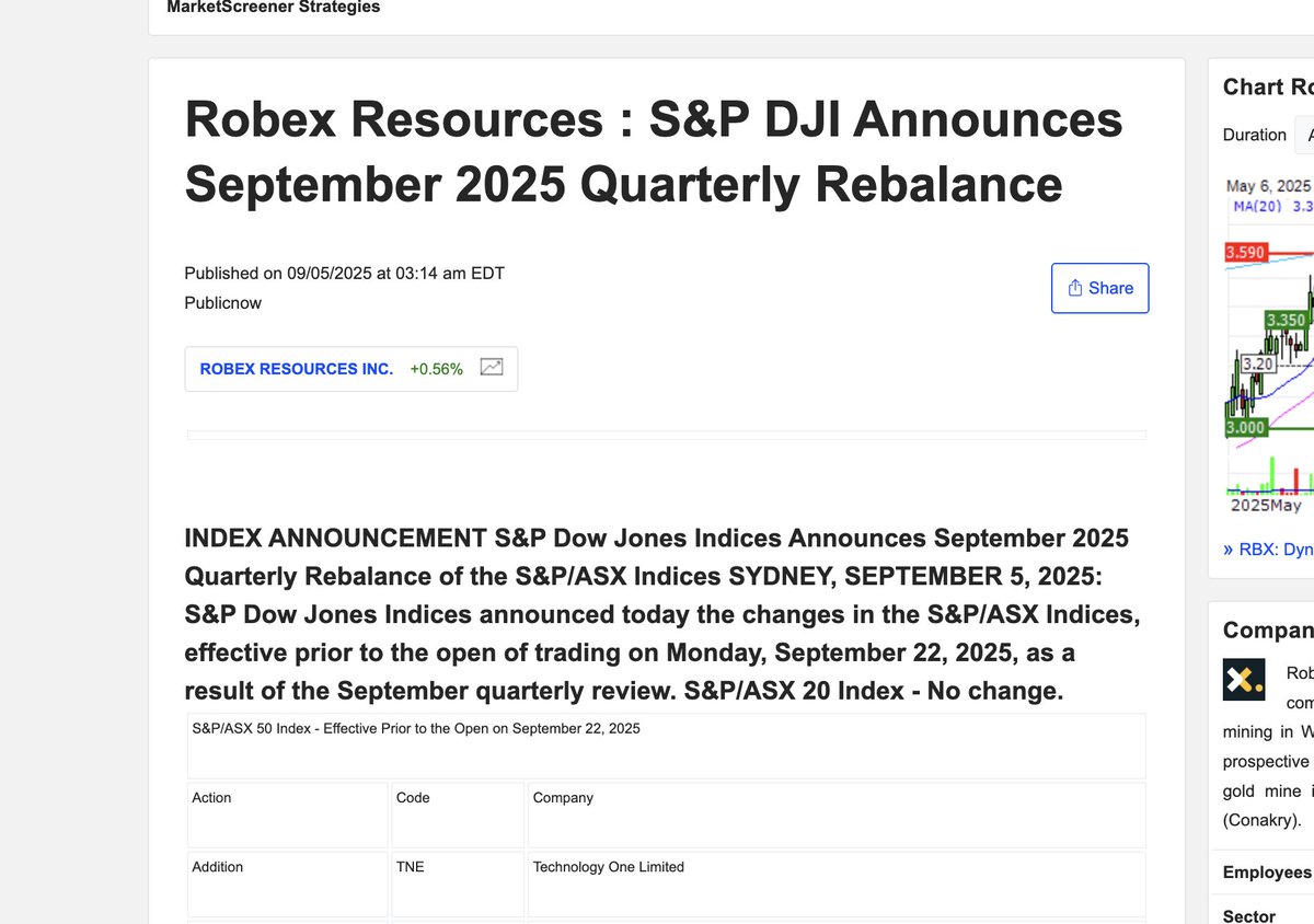 S&P DJI 2025년 9월 분기 리밸런스 발표 스크린샷