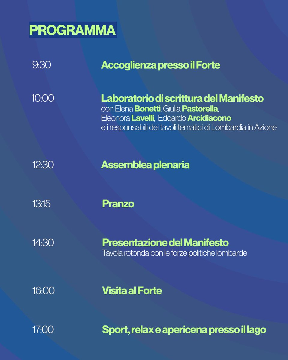 Fare politica è passato di moda, ma a noi di <a href="/Azione_it/">Azione</a> piacciono le sfide.
Il 27/9 saremo con chi non si rassegna a una Lombardia inefficiente ed escludente e costruiremo idee insieme, anche con chi la pensa diversamente, per scrivere il Manifesto dei giovani Lombardi.