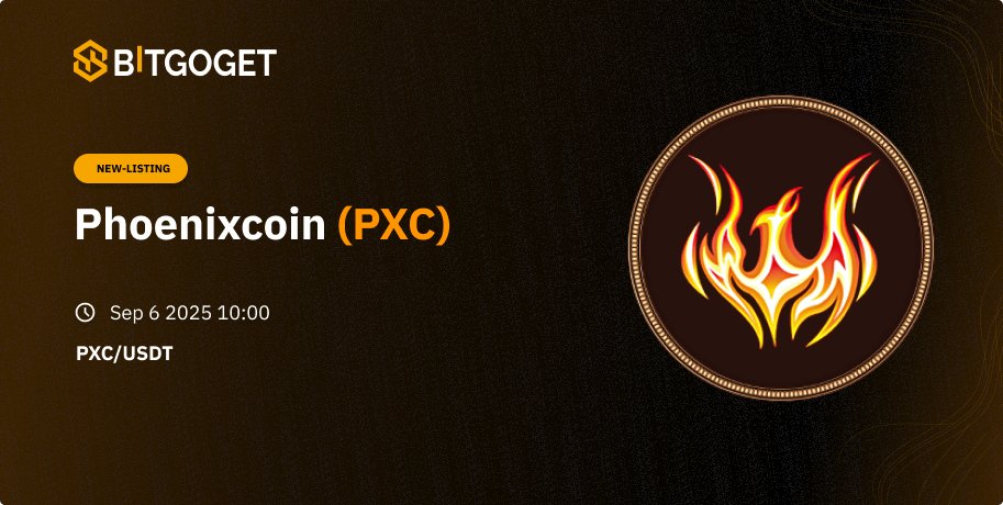 Phoenixcoin (PXC) will be listed on BitGoGet at Sep 6 2025. The details are as follows:
- PXC/USDT

Start Deposit: Sep 6 2025
Start Withdrawal: Sep 6 2025
Start Trading: Sep 6 2025

Project Information: bitgoget.com/crypto/detail/…

#Phoenixcoin #pxc #bitgoget