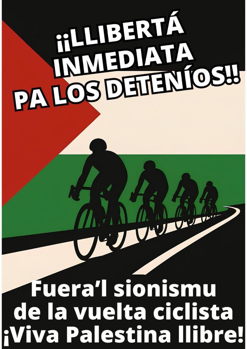 12 compañeros, incluyendo a un militante de <a href="/AnticapiAstur/">Anticapitalistes Asturies</a>, han sido detenidos por bloquear al sionismo en la Vuelta.

No pararemos hasta expulsar al sionismo genocida de todos los espacios.

Libertad inmediata, solidaridad con las detenidas!