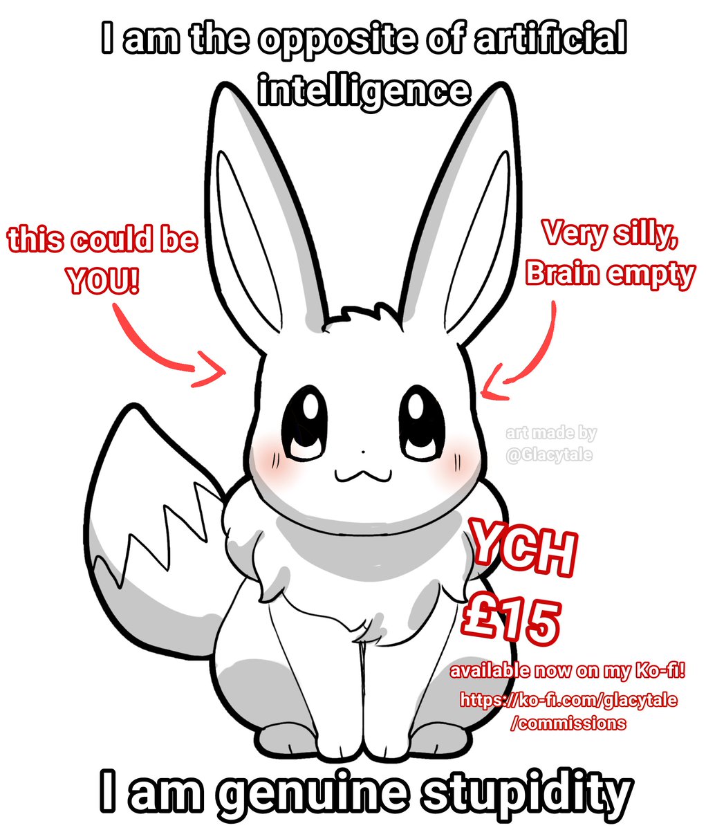 The post got more attention than I expected. A lot of people seem to like it so,, I made an YCH version of the meme and is now up on my Ko-fi! Now you can be a brain empty goober too :3 
ko-fi.com/glacytale/comm…