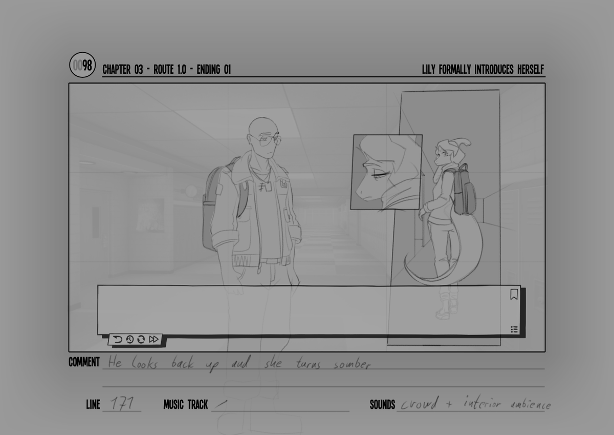 CtrlAltInter's tweet photo. Here's some in-development shots of our storyboard. This style is meant to supplement the character stills as immersive tools, while being an in-between to full art sections.

This is a 'Visual' Novel after all. https://t.co/1NbjCG3MHh