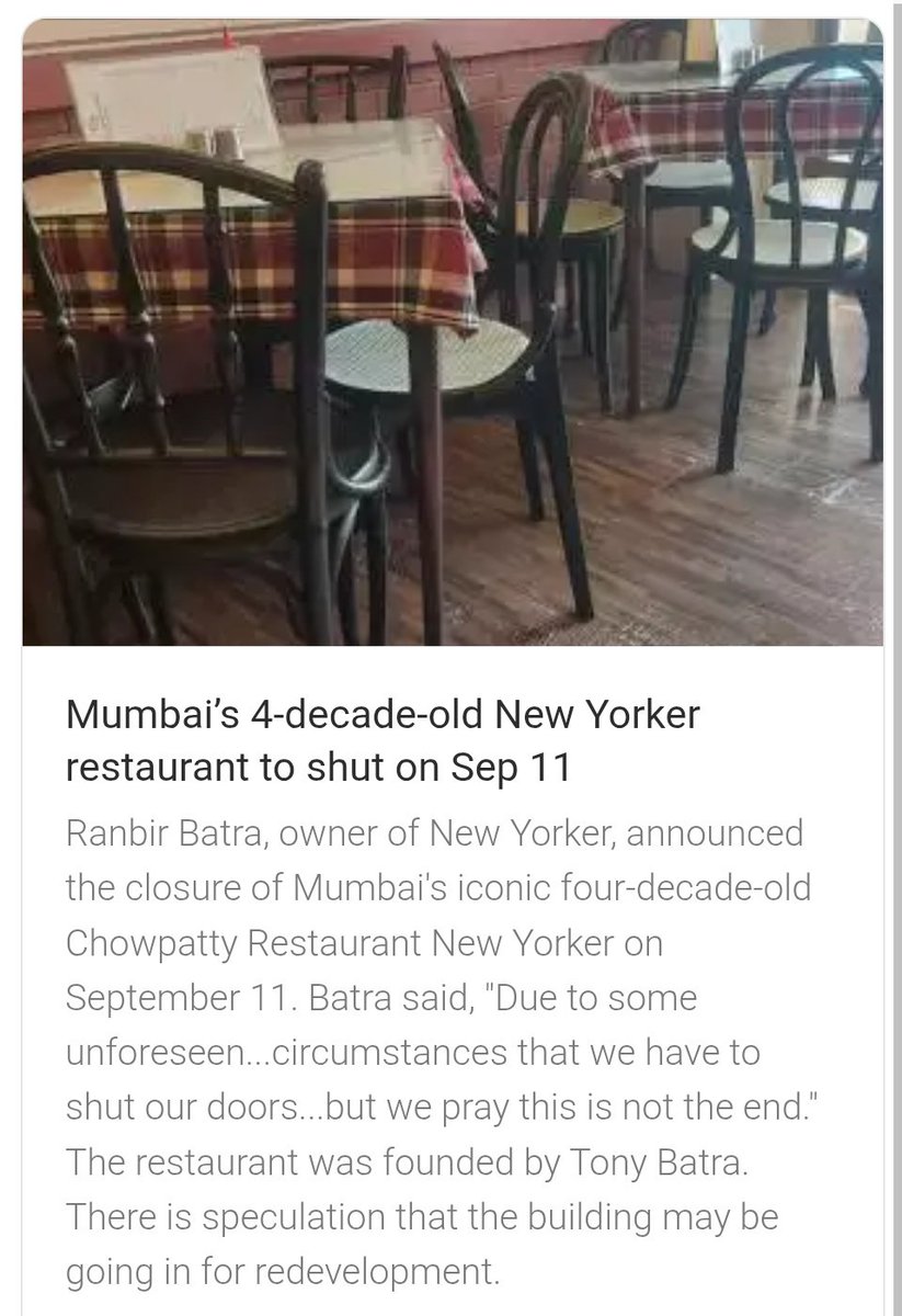 One of Mumbai's iconic restaurants called New Yorker is shutting down and its last day? September 11 😶