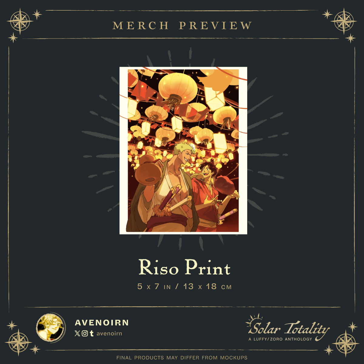 👒 『MERCH PREVIEW』 ⚔️

Our next merch item close-up is a 5x7 riso print of Luffy and Zoro enjoying a matsuri, illustrated by avenoirn!