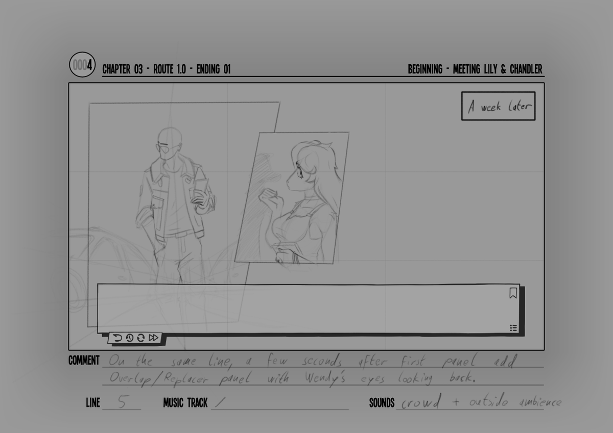 CtrlAltInter's tweet photo. Here's some in-development shots of our storyboard. This style is meant to supplement the character stills as immersive tools, while being an in-between to full art sections.

This is a 'Visual' Novel after all. https://t.co/1NbjCG3MHh