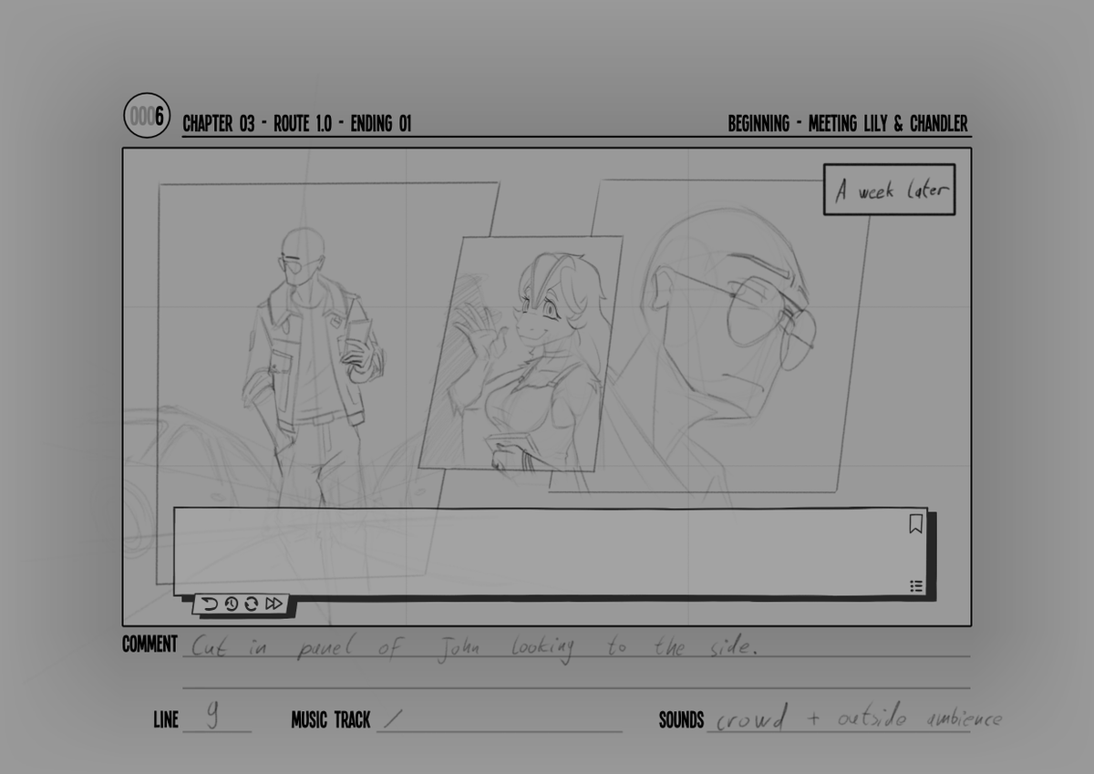CtrlAltInter's tweet photo. Here's some in-development shots of our storyboard. This style is meant to supplement the character stills as immersive tools, while being an in-between to full art sections.

This is a 'Visual' Novel after all. https://t.co/1NbjCG3MHh