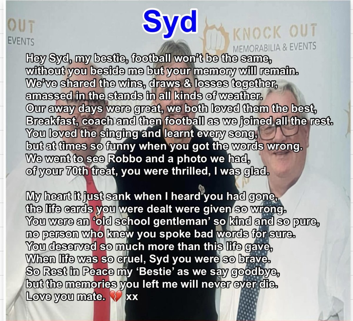 Steve Duckling (@d_u_c_k_e_r_s) on Twitter photo A tribute to my bestie and football buddy <a href="/SydneyWilkins11/">Sydney Wilkinson</a> who sadly passed away on Wednesday. A big Col U fan and supporter home and away with <a href="/CUSAsupporters/">CUSA Supporters</a>. RIP Syd. 💔 A tribute to my bestie and football buddy <a href="/SydneyWilkins11/">Sydney Wilkinson</a> who sadly passed away on Wednesday. A big Col U fan and supporter home and away with <a href="/CUSAsupporters/">CUSA Supporters</a>. RIP Syd. 💔