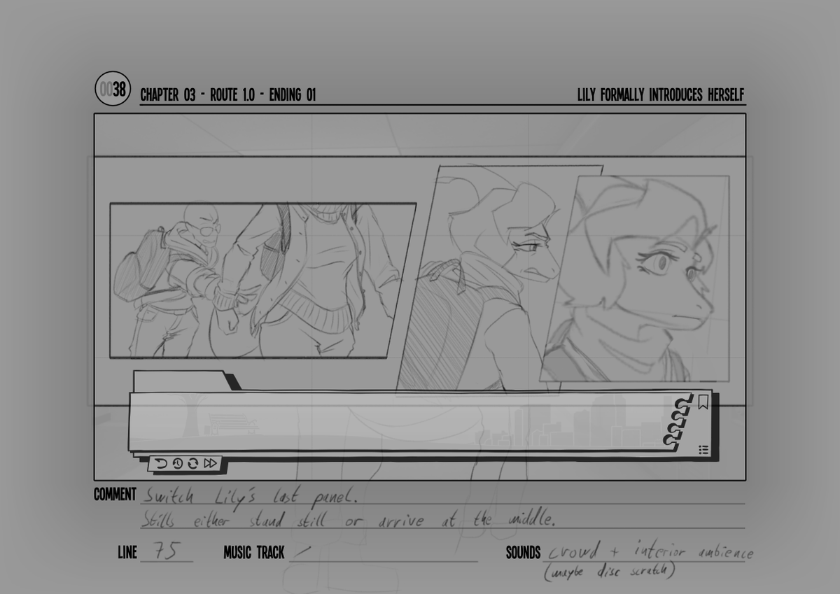 CtrlAltInter's tweet photo. Here's some in-development shots of our storyboard. This style is meant to supplement the character stills as immersive tools, while being an in-between to full art sections.

This is a 'Visual' Novel after all. https://t.co/1NbjCG3MHh