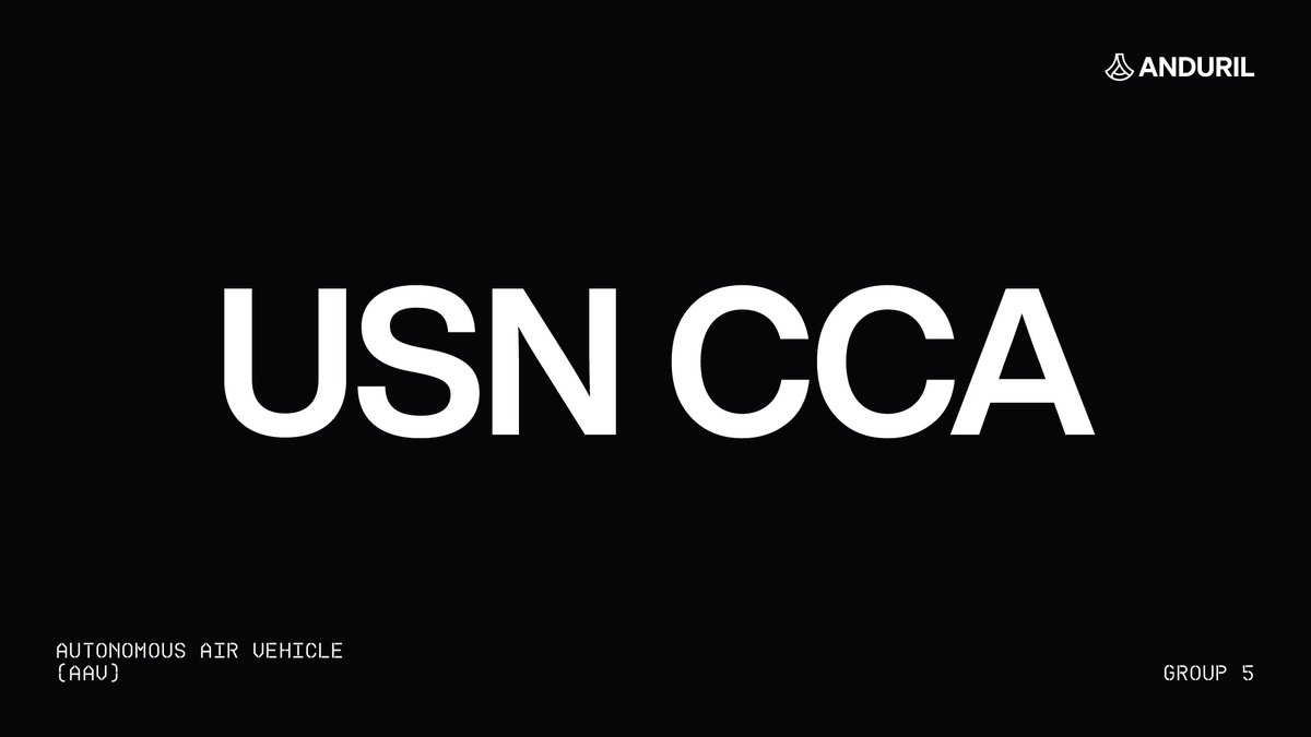 Anduril Industries (@anduriltech) on Twitter photo The <a href="/USNavy/">U.S. Navy</a> has selected Anduril to develop designs for carrier-ready Collaborative Combat Aircraft (CCA).
We are focused on delivering an aircraft built specifically to the Navy’s distinct needs, at rapid speed and formidable scale. The <a href="/USNavy/">U.S. Navy</a> has selected Anduril to develop designs for carrier-ready Collaborative Combat Aircraft (CCA).
We are focused on delivering an aircraft built specifically to the Navy’s distinct needs, at rapid speed and formidable scale.