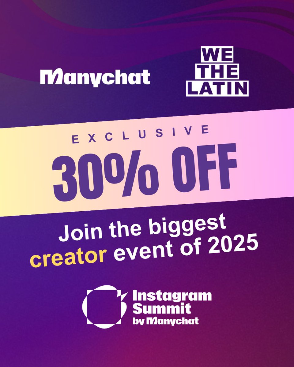 WeTheLatin is teaming up with ManyChat to give you 30% OFF for the Instagram Summit! 🚨
Join 500+ creators &amp; marketers on Sept 19 in Hollywood for networking &amp; inspiration.
bit.ly/4lYbtwT