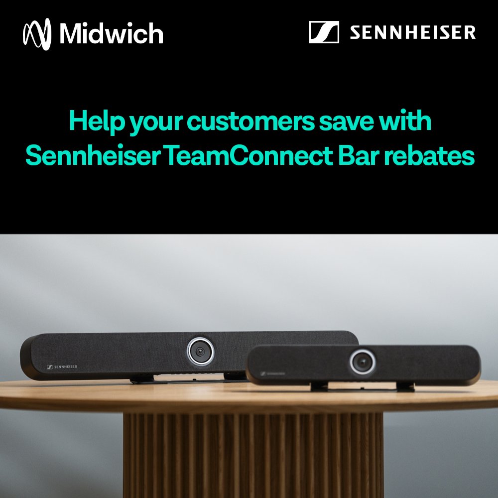 Midwich US (@midwichus) on Twitter photo 💸 Help your customers upgrade & save!
For a limited time, <a href="/Sennheiser/">Sennheiser</a> TeamConnect Bar S & TeamConnect Bar M include a cash-back rebate—making premium audio + video easier to sell.
🗓 Promo good through Oct 31, 2025
Better sound. Great video. Less hassle… plus savings for your 💸 Help your customers upgrade & save!
For a limited time, <a href="/Sennheiser/">Sennheiser</a> TeamConnect Bar S & TeamConnect Bar M include a cash-back rebate—making premium audio + video easier to sell.
🗓 Promo good through Oct 31, 2025
Better sound. Great video. Less hassle… plus savings for your