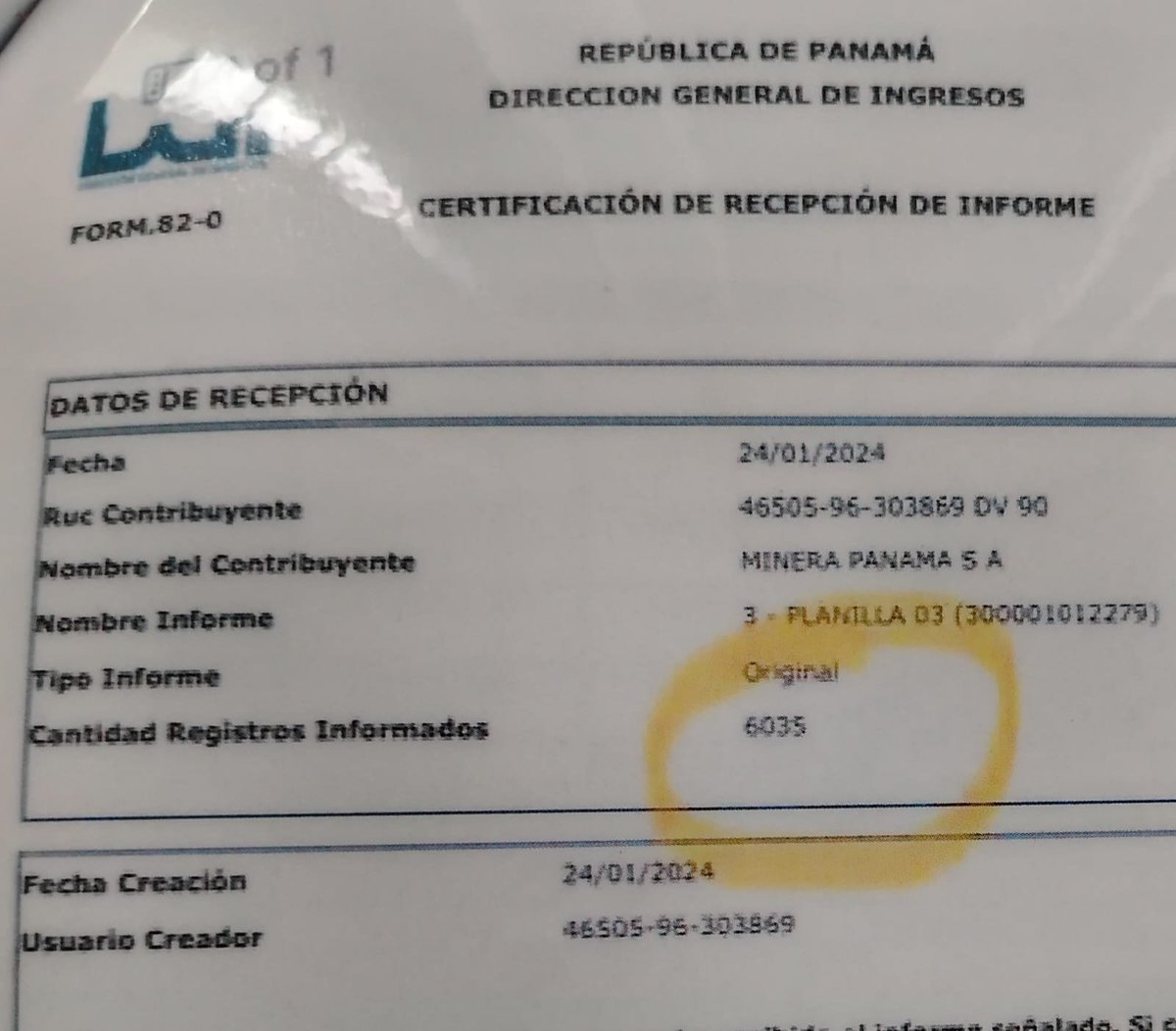 PONGAMOS EN CONTEXTO
La Minera decía que tenia 7500 empleados
La diputada Grace de MOCA informó que el Seguro certificó menos  3000
Eso lo dije en el foro de la SPIA
La minera a través de FOCO me insulta con palabras obscenas y presenta un documento de DGI que según ellos