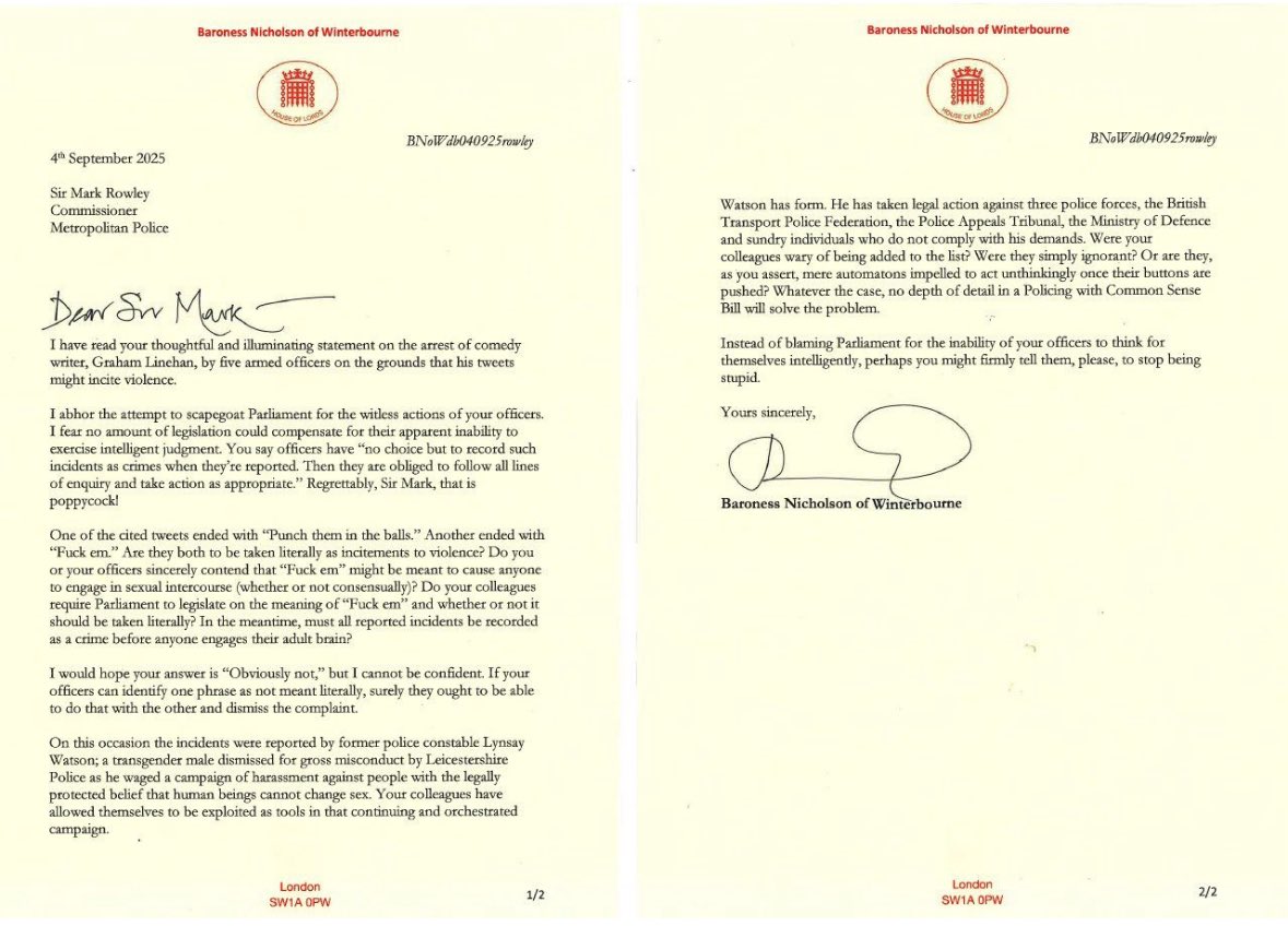 My aims in life are simple - to never be cross examined by Naomi Cunningham and to never give Baroness Nicholson cause to write a letter.