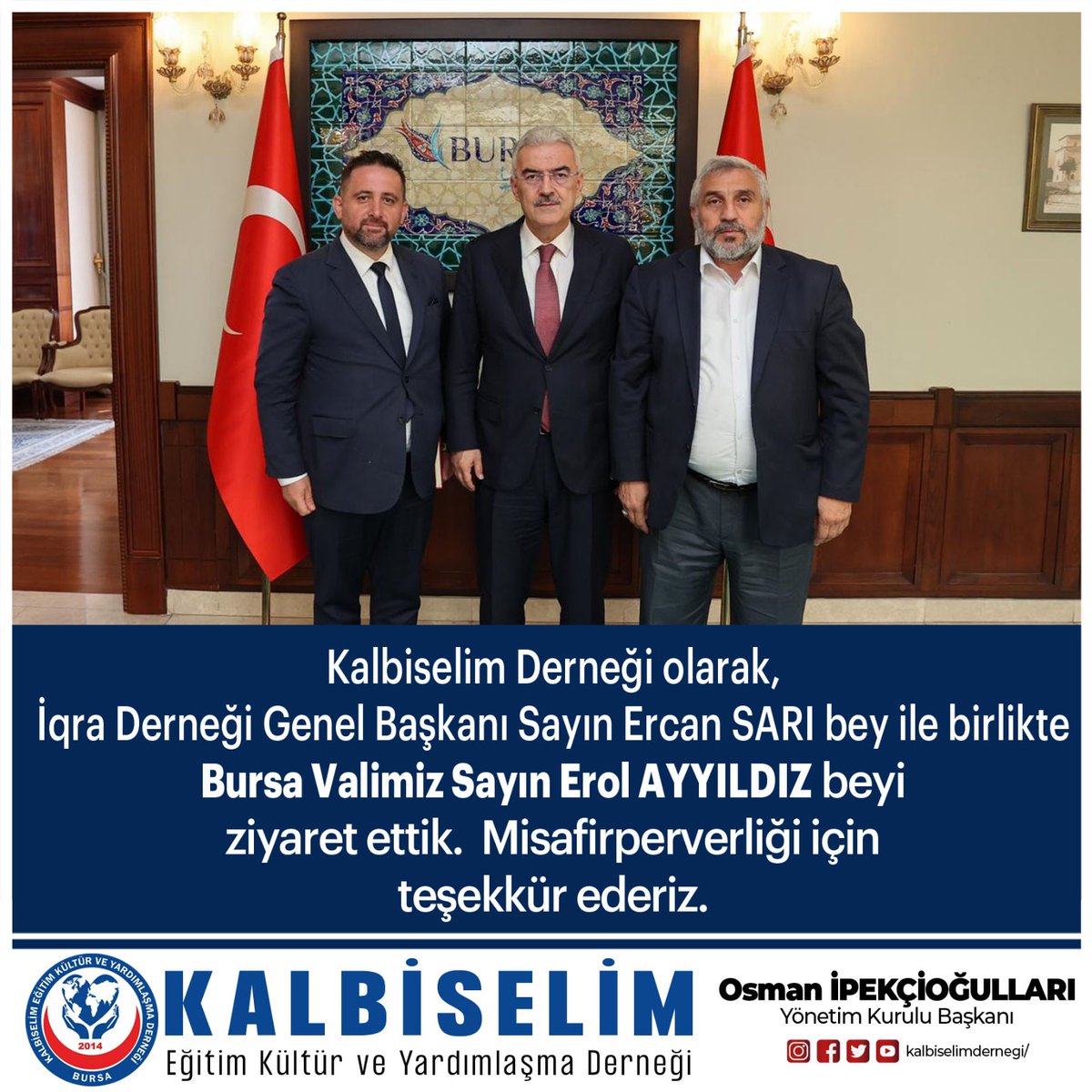 KalbiselimOsman's tweet photo. KALBİSELİM DERNEĞİNDEN BURSA VALİLİĞİNE ZIYARET
@TC_icisleri 
@AliYerlikaya 
@Gocidaresi 
@BursaValiligi https://t.co/leT0UQOGnE