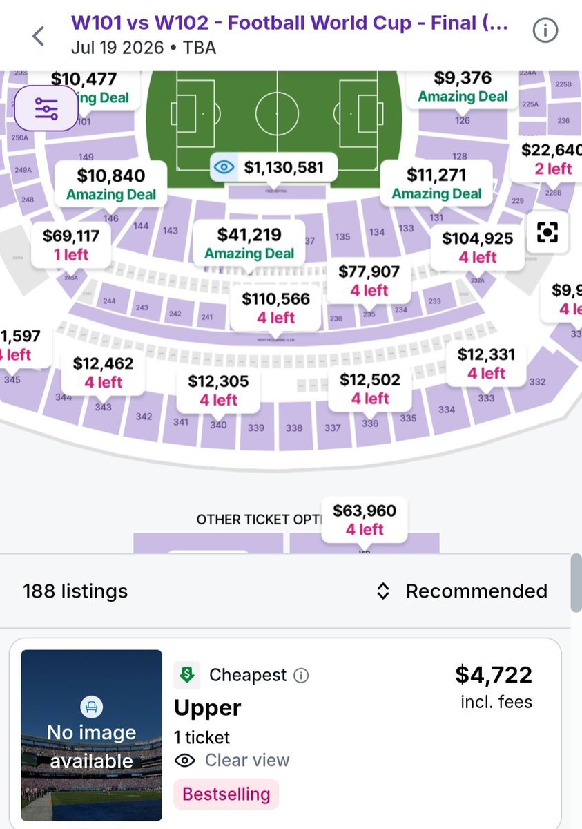 #FIFAWorldCup2026 ticket price... just FYI.