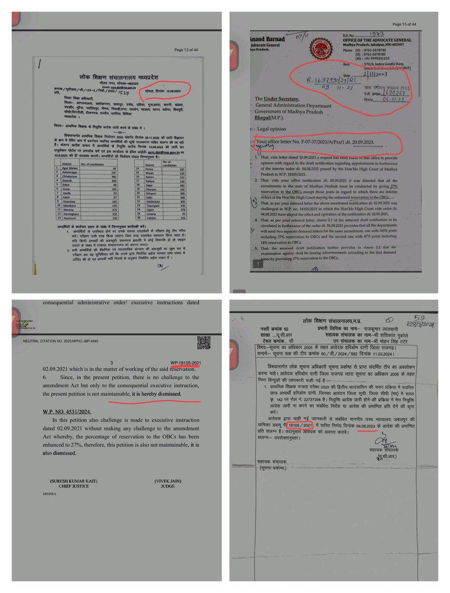 प्राथमिक शिक्षक भर्ती की द्वितीय काउंसलिंग में <a href="/schooledump/">School Education Department, MP</a> ने नियुक्ति पत्र रोकने के बाद अभिमत मागा और rti में 18105/2021 का हवाला दिया। तो फिर नियुक्ति आदेश क्यों नहीं जारी किए जा रहे है। <a href="/CMMadhyaPradesh/">Chief Minister, MP</a> <a href="/GADdeptmp/">GAD, MP</a> <a href="/INCMP/">MP Congress</a> <a href="/INCOBCDept/">INC OBC Department</a> <a href="/JansamparkMP/">Jansampark MP</a> <a href="/jitupatwari/">Jitendra (Jitu) Patwari</a> <a href="/ObcMahasabha_/">ओबीसी महासभा रजि.</a>