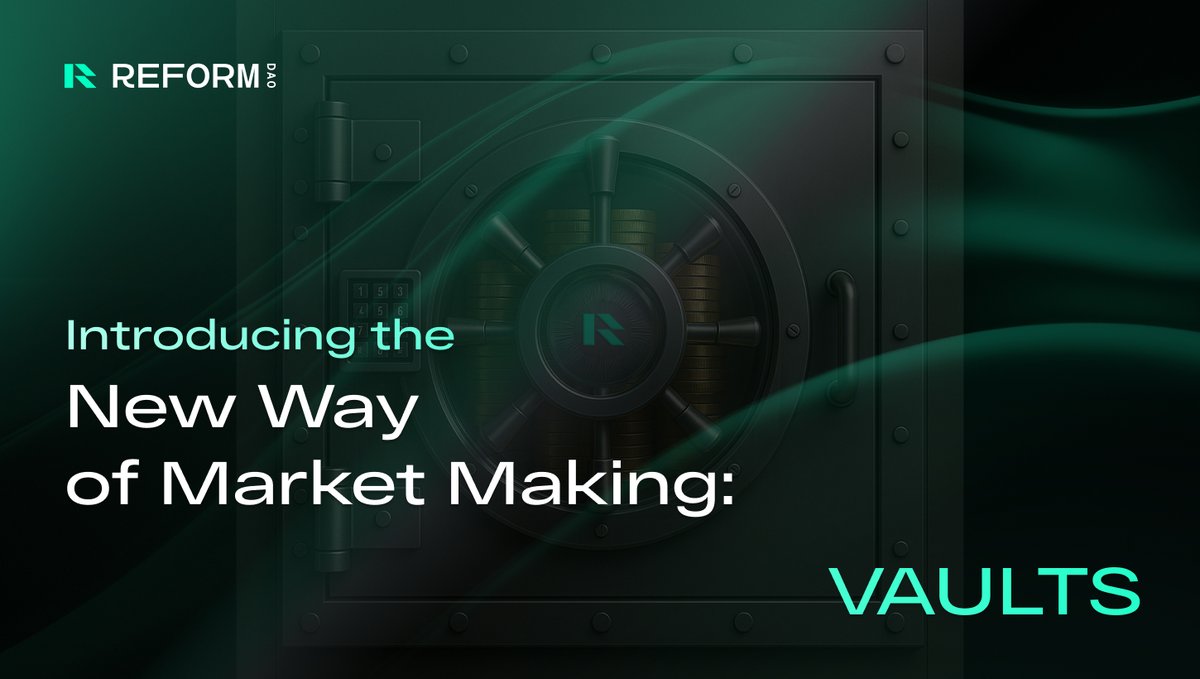 ReformDAO's tweet photo. Introducing: The new way of market making. Vaults.

Professional market making returns, without the institutional barriers.

We’re democratizing market making for individuals, projects, and the entire crypto ecosystem.

No more black box operations. Just transparent access to the strategies that generate results.

Testnet vaults launch over the next few weeks - your chance to experience the new methods before mainnet goes live. Learn the mechanics, test the strategies, see transparency in action.

Full education and details coming soon. This is just the beginning.

Mainnet follows, with more innovations to come.

Finally - market making for everyone, not just the whale wallets.