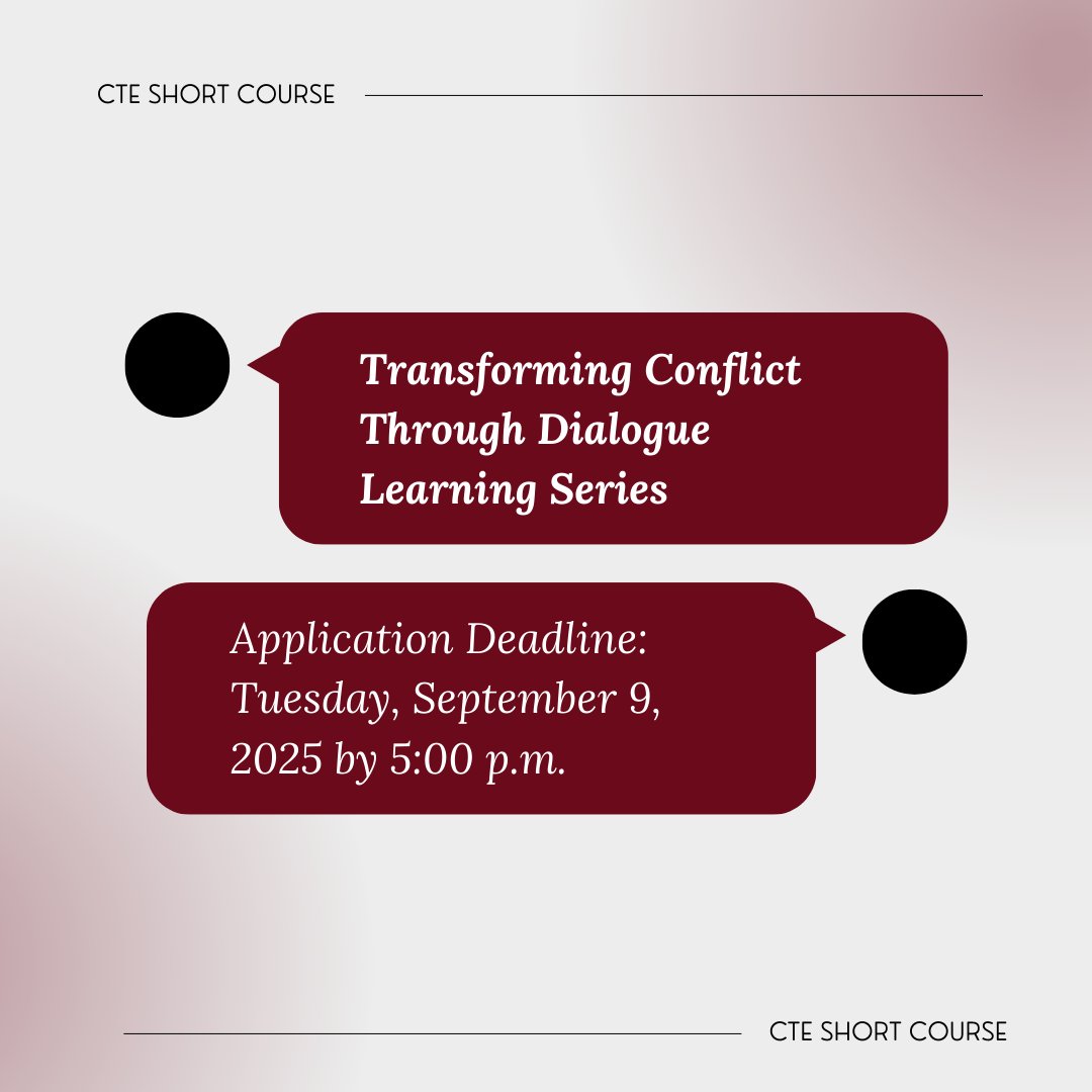 UofSC_CTE's tweet image. 🌟 USC faculty &amp;amp; GTAs: Apply for the Transforming Conflict through Dialogue Learning Series! 🌟

Sept 16–Apr 14 | In-person
Build skills in dialogue, inclusivity &amp;amp; reflective teaching.

Apply by Sept 10!
#InclusiveTeaching #OfficeAccessandOpportunity

ow.ly/qZjR50WNNTH