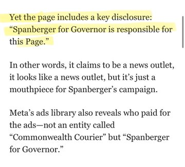 vacollegegop's tweet photo. 🚨 BREAKING: Abigail Spanberger caught RED-HANDED setting up a FAKE "News Outlet" to push campaign propaganda disguised as legitimate news.

POSING as a REAL news source, the FAKE "Commonwealth Courier" discloses that "Spanberger for Governor" is responsible for the page.

Unreal https://t.co/oxsWh6p7TA