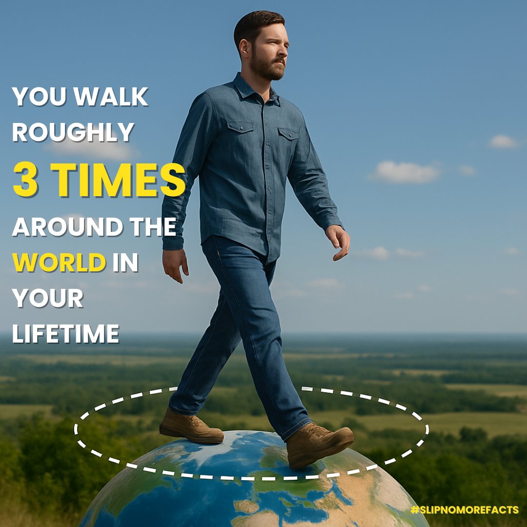 🌍 Over your lifetime, you’ll walk far enough to circle the Earth 3 times. That’s 65,000 miles on your feet 👟
#SlipNoMoreFacts