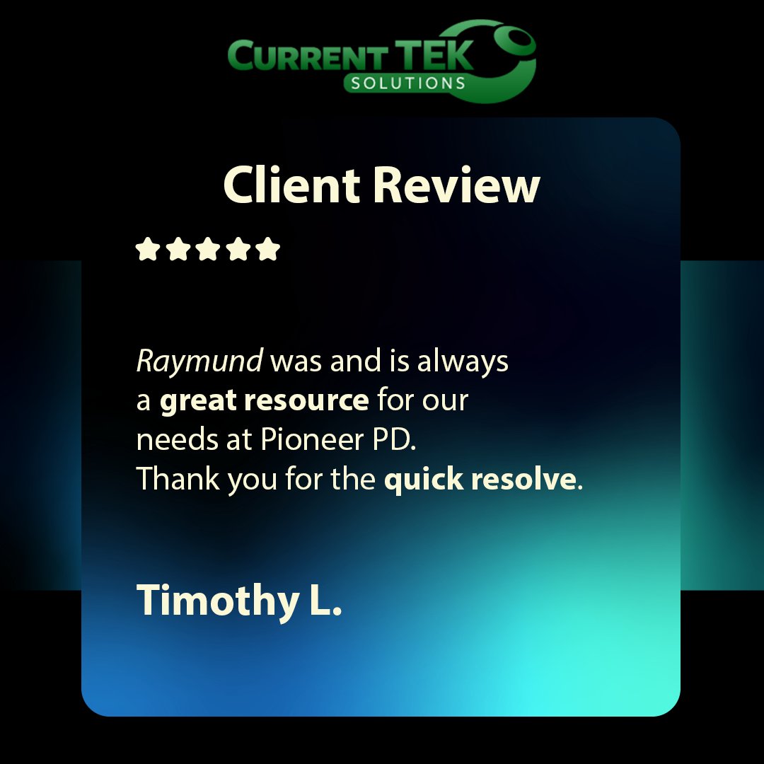 currentTEK's tweet image. Thank you, Timothy! We’re glad Raymund has been such a reliable resource for Pioneer PD. Quick solutions and smooth operations are always our goal—we’re here whenever you need us!

— The Current TEK Solutions Team

#ClientFeedback #CurrentTEKSolutions #ReliableIT