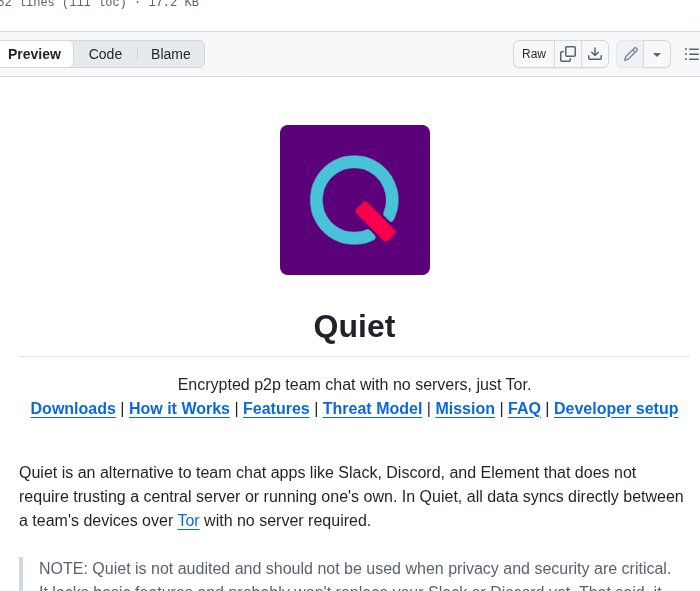 p2p encrypted team chat app, no servers, uses Tor