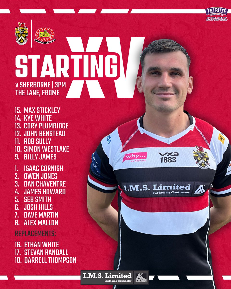 FromeRFC's tweet image. Saturdays Frome RFC Team Lineup |

Counties 1 Tribute Ale Southern South
Frome RFC v Sherborne RFC 
🗓️ Sat 06 Sept
⏰ KO 3pm
🏟️ The Lane, Frome
🎟️ Free Entry 

🔴⚪️⚫️ | #FromeRFC | #Frome