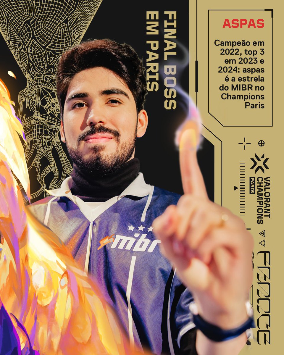 2022: campeão 🏆
2023 e 2024: top 3 🥉
2025: ⋘ 𝑙𝑜𝑎𝑑𝑖𝑛𝑔... ⋙ 🔜

O Brasil todo está na torcida para o <a href="/aspaszin/">aspas final boss🌪️</a> BRILHAR no #VALORANTChampions Paris 🇫🇷

Que o modo FINAL BOSS seja acionado 🐐🌪️