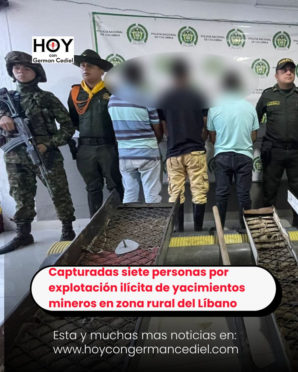 Capturadas siete personas por explotación ilícita de yacimientos mineros en zona rural del Líbano
Léala completa en: hoycongermancediel.com/?p=51132