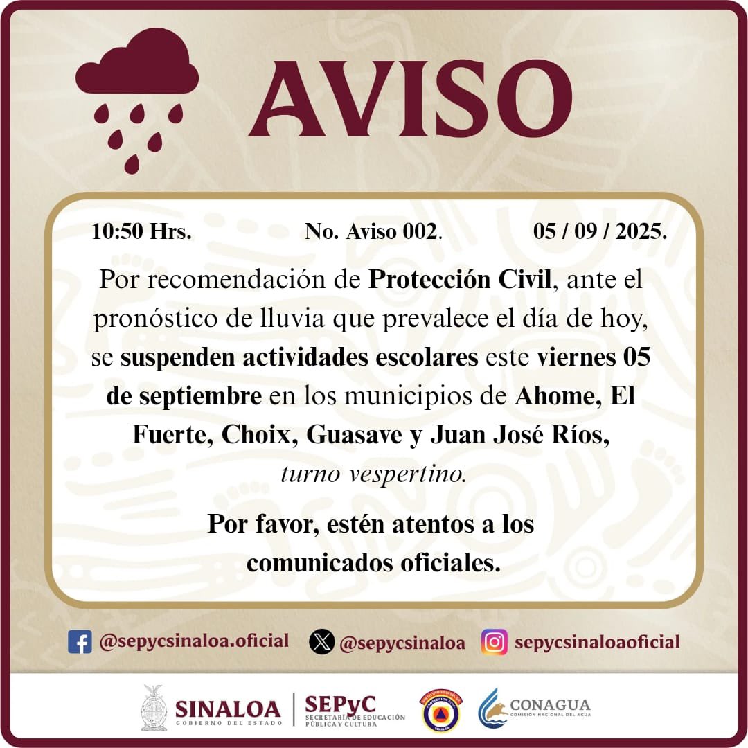Suspenden turno vespertino en el norte de Sinaloa .