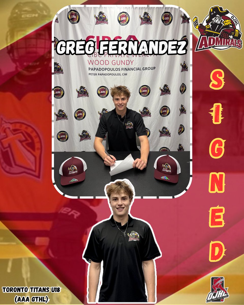 SIGNED &amp; SEALED! ✍🏻🔐 Please Welcome, Greg Fernandez an 07’ forward, to the Caledon Admirals, for the 2025/2026 <a href="/OJHLOfficial/">OJHL</a> season‼️👀 
•
•
#AdmiralsHockey #StandByTheAdmirals #TrustTheProcess #OJHL #JuniorA #Signed #NewPlayer #Forward #Hockey