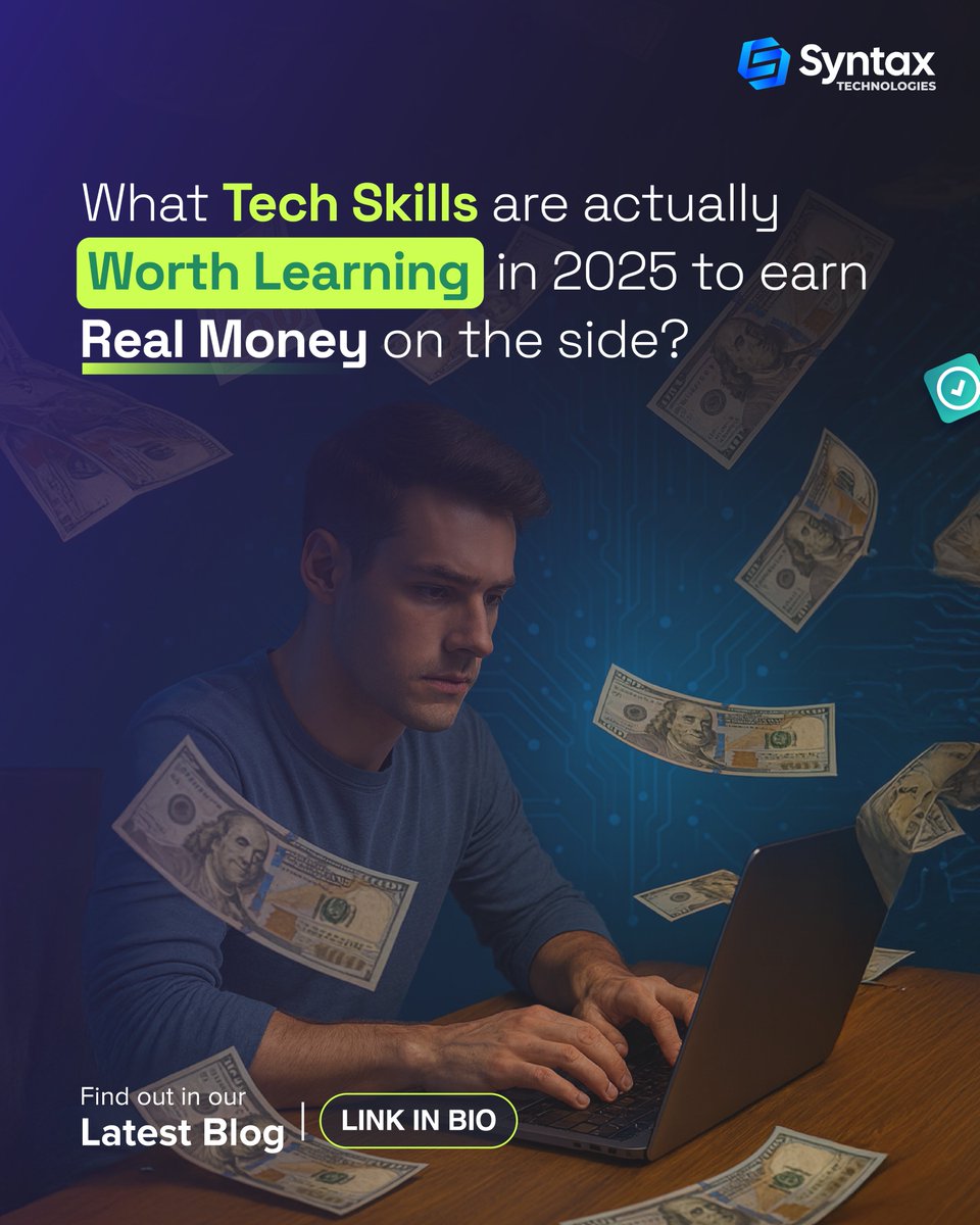SyntaxTechs's tweet image. ๐ Check out the full blog here: bit.ly/3JPxl0f
#sidehustle #sidehustle2025 #earnwithtech #extraincomeideas #freelancelife #remoteworklifestyle #learnandearn #skillup2025 #futureproofskills #makemoneyonlinetips #techforbeginners #syntaxtechs