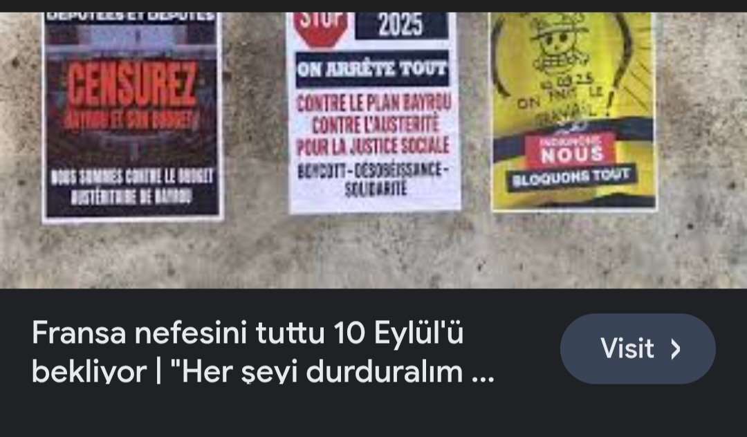 Dünyada kölelerin (halkların) yapabileceği en büyük eylem Fransa'da meydana gelebilir. "Herseyi durduralım"  sözü, hükumete ve devlete karşı pasif direniş, sivil itaatsizlik olarak gündemde. Özellikle devletlerin sahibi olan bankalar endişeli.  Ve siyasilr
numedya24.com/fransa-nefesin…