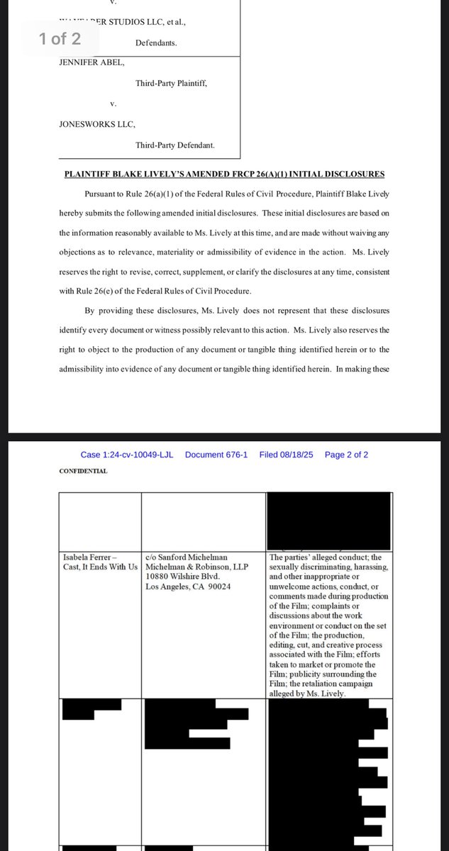 Blake lively named Isabella Ferrer as a witness. 
IF handed over what Blake wanted, but states Justin Baldoni is harassing her by bringing her into this. 

Oh okay, girl.