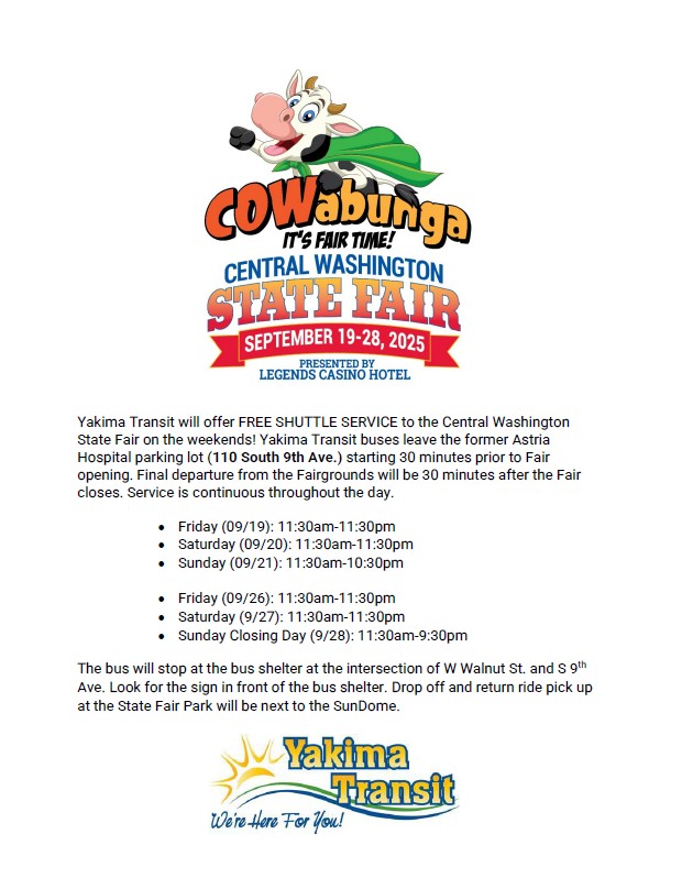 YakimaTransit's tweet photo. Fair Shuttle Schedule for 2025 https://t.co/GweqrRpVbW