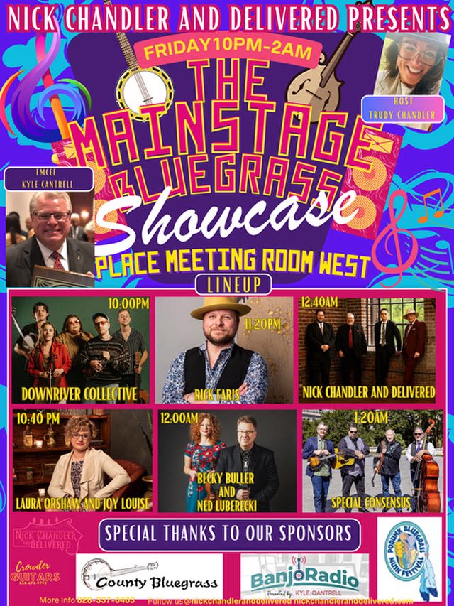 🏆 IBMA is less than 2 weeks away!  We are honored to sponsor the MainStage Bluegrass Showcase.  
📍The showcase is in Meeting Room West in the Marriott in Chattanooga 

📆Friday 9/19. 10pm-2am. 

And check out this lineup! 

Will we see you in TN? 😊