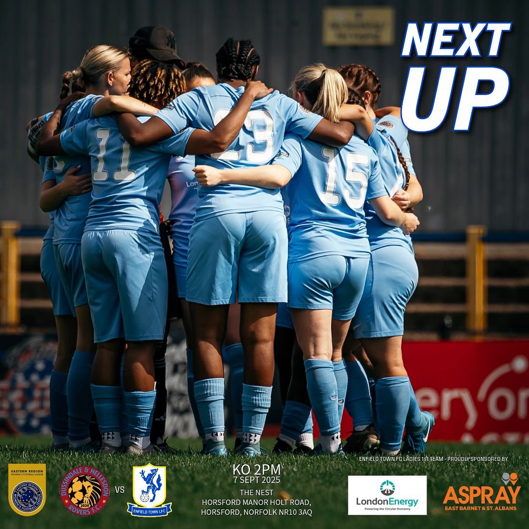 🔵⚪ Next Up: On the Road Again

We’re back in Eastern Regional Premier action this Sunday as we travel to face Dussindale &amp; Hellesdon 

📅 Sunday 7th Sept
🆚 Dussindale &amp; Hellesdon
⏰ 2pm

Another chance to show character, build momentum, and put in a big shift on the road 💙