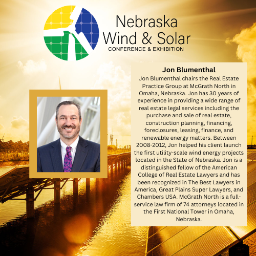 nebraskaWSC's tweet photo. Join us as we spotlight our dedicated Speakers at the Nebraska Wind and Solar Conference.

We are excited to welcome Jon Blumenthal from McGrath North!

Don't forget to register! https://t.co/44zEQHZcHr

#nebraskawindandsolar #windenergy #renewableenergy #solar #wind https://t.co/MAqxtGUujJ