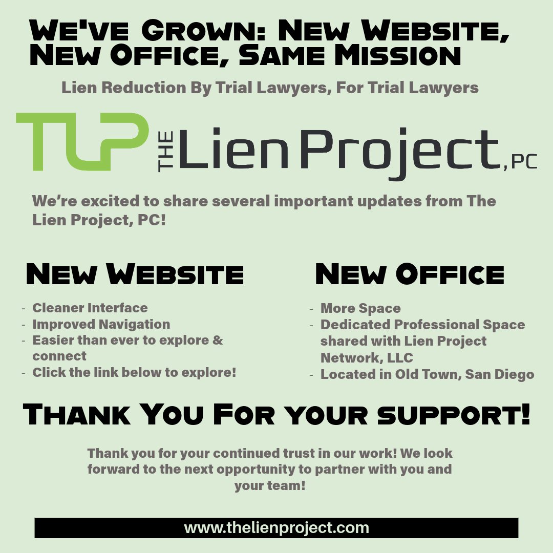 TLienProjectPC's tweet image. 🚨 We’ve grown: new website + new office 🚨
Same mission, fresh updates → thelienproject.com
Huge thanks to everyone who came to our open house — your support keeps us moving forward 💙
#TrialLawyers #PersonalInjuryLaw #HealthInsurance #TheLienProject #PlaintiffLawyers